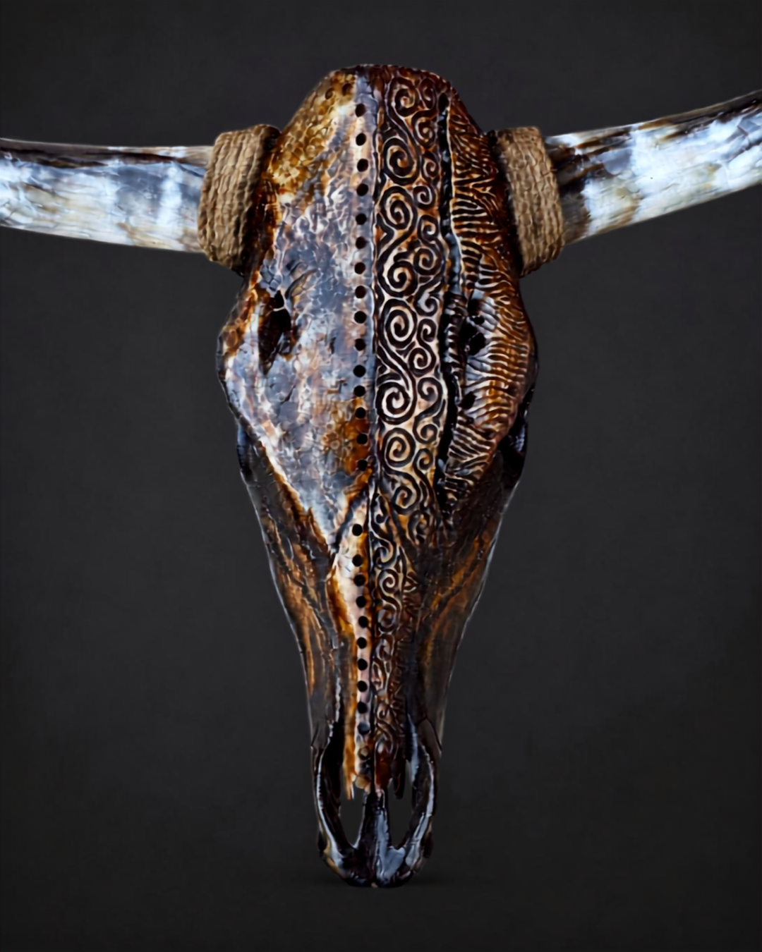 The Chronicle artisanal carved cattle skull – front product view