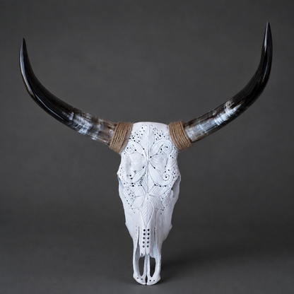 The Chrysalis artisanal carved cattle skull – front view