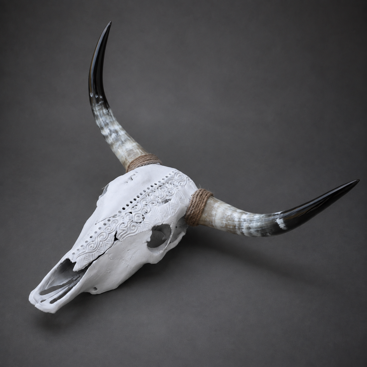 The Divide artisanal carved cattle skull – left angle view