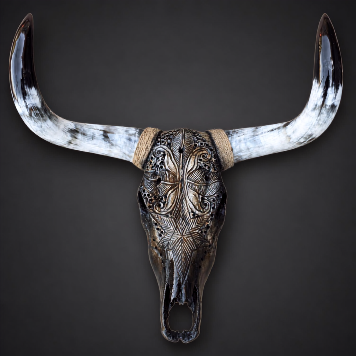 The Empress artisanal carved cattle skull – front product view