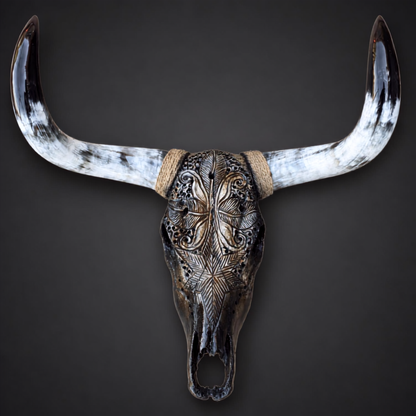 The Empress artisanal carved cattle skull – front product view