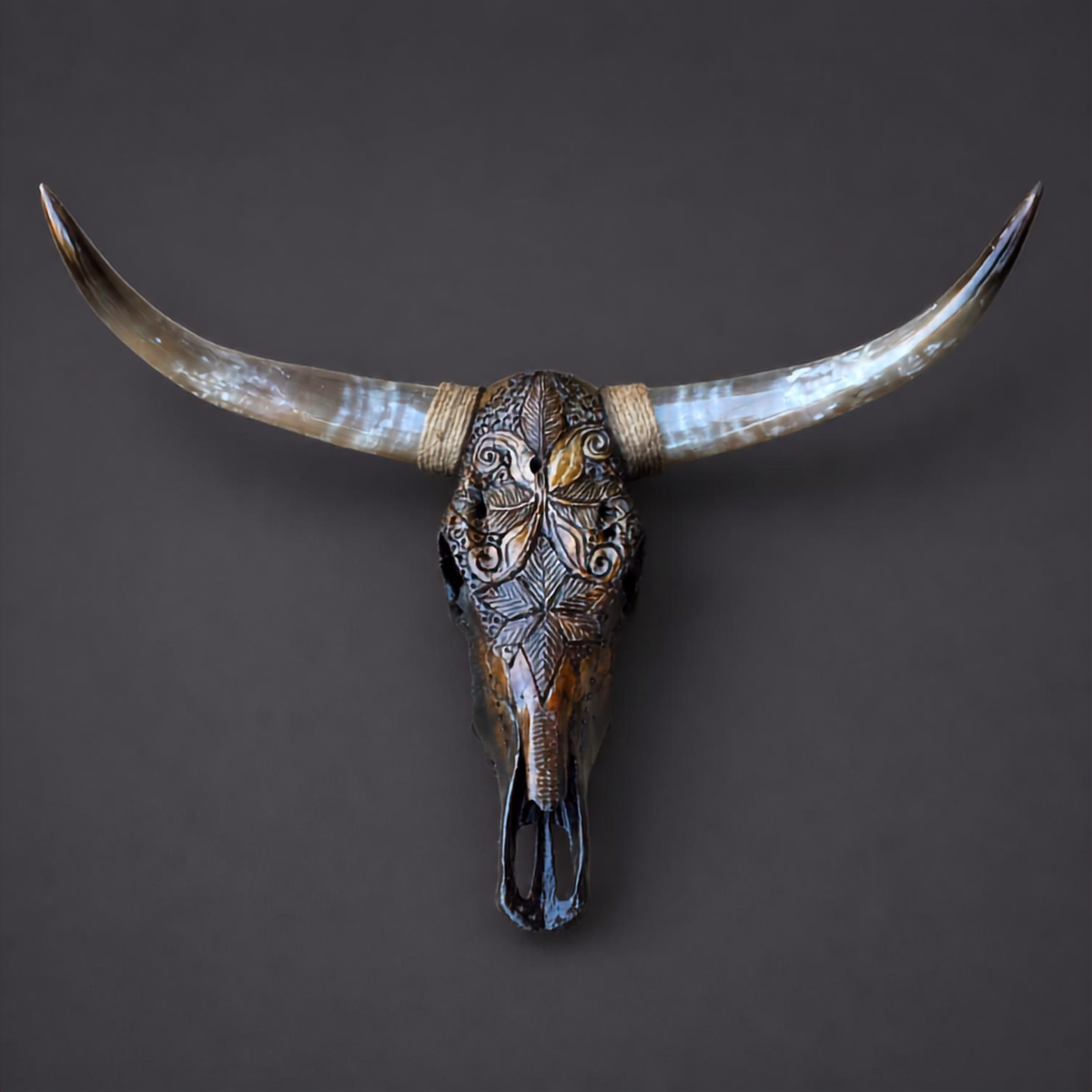 The Envoy artisanal carved cattle skull – front product view