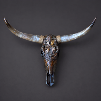 The Envoy artisanal carved cattle skull – front product view