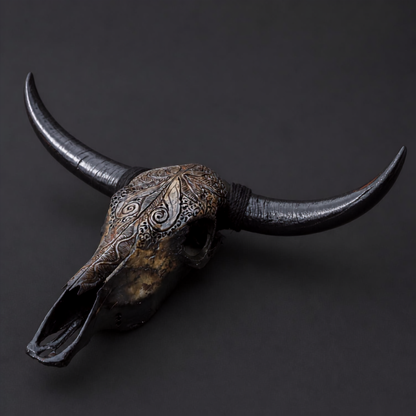 The Nocturne artisanal carved cattle skull – product view 2