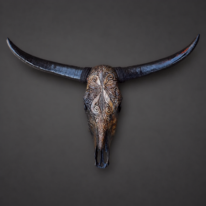 The Nocturne artisanal carved cattle skull – product view 3