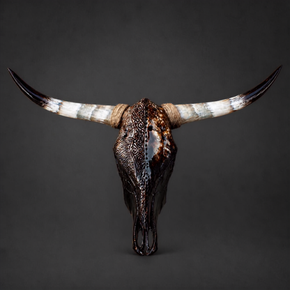 The Nomad artisanal carved cattle skull – front product view