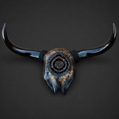The Oracle artisanal carved cattle skull – front product view
