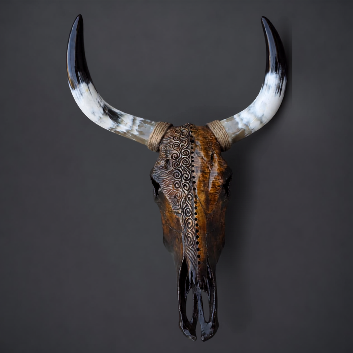 The Outlier artisanal carved cattle skull – front product view