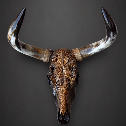 The Regent artisanal carved cattle skull – front product view