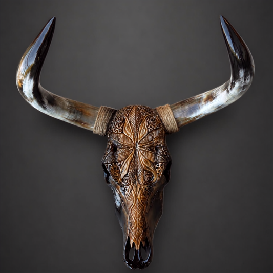 The Regent artisanal carved cattle skull – front product view