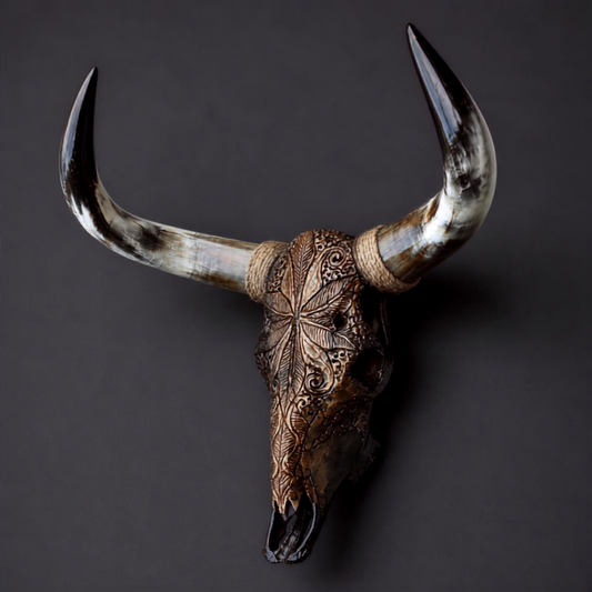 The Regent artisanal carved cattle skull – product view 2