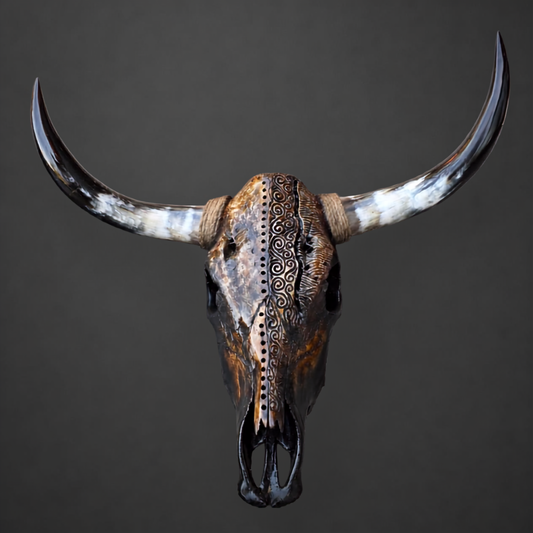 The Wayfinder artisanal carved cattle skull – product view 2