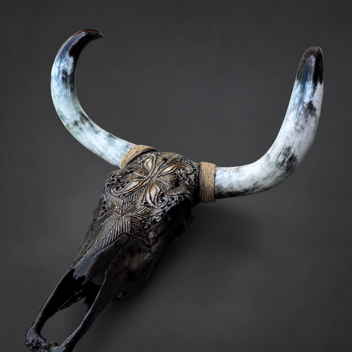 The Wildflower artisanal carved cattle skull – front product view